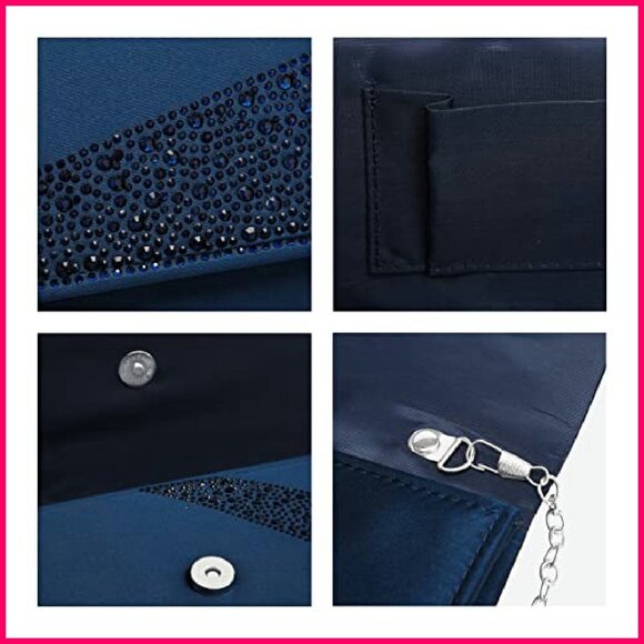 Satin Rhinestone Clutch Evening Bag Sparkle Glitter Shiny Purse Handbag